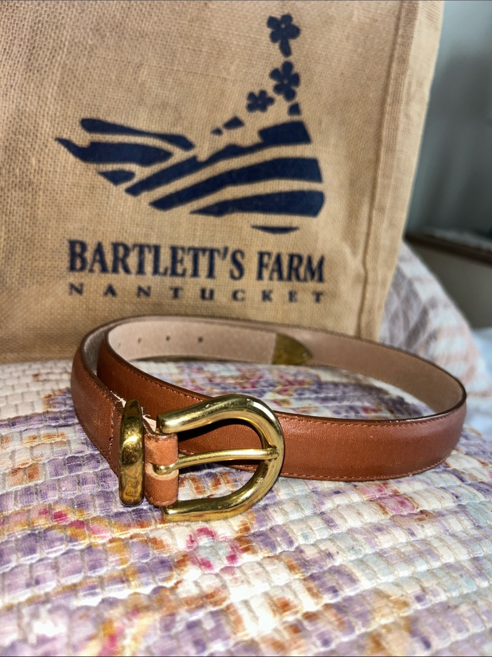 L.L. Bean Brown Leather Belt with Gold Buckle
